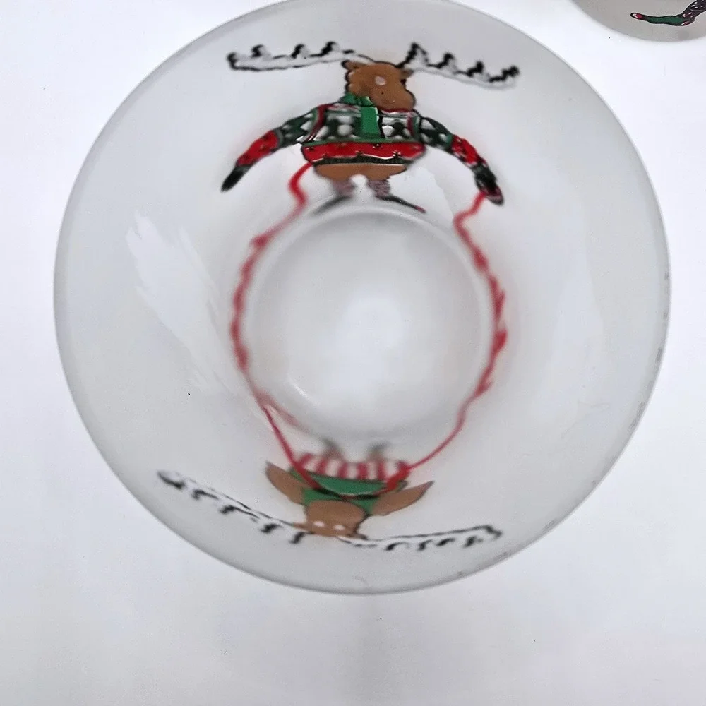 1991 VTG Neiman Marcus Knitting Reindeer Moose‎ Christmas Lowball Glasses Set-3